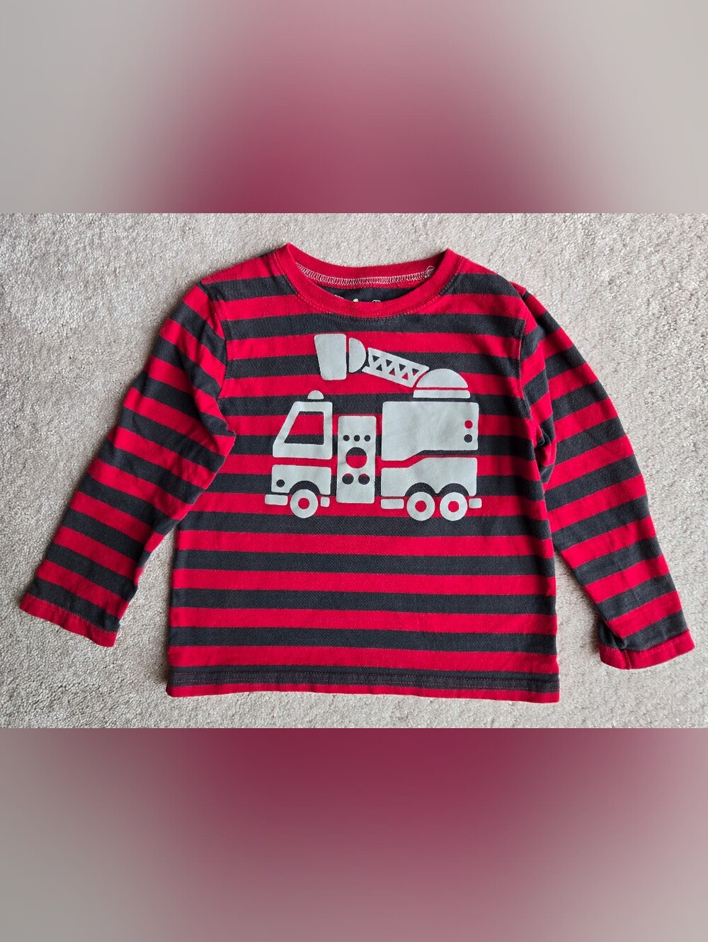 jumping beans Red & Black Striped Long-Sleeve Fire Truck Tee